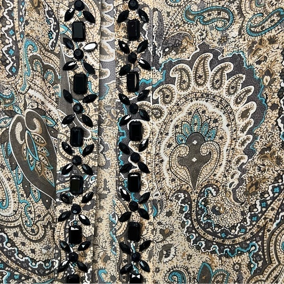 Laura Ashley Silk Paisley Fly-Away Beaded Long Sleeve Blouse Flowy Mature - Picture 3 of 10